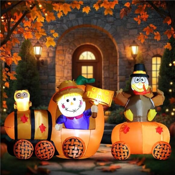 Amazon.com: Reclite 6FT Thanksgiving Inflatable Scarecrow  6FT Thanksgiving Lighted Inflatable Scarecrow Driving Pumpkin Train with